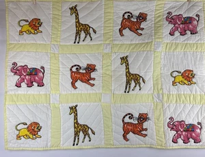 VTG Quilted Baby Blanket Crib Circus Elephant Lion Giraffe Tiger 30.5” X 40.5” - Picture 1 of 9