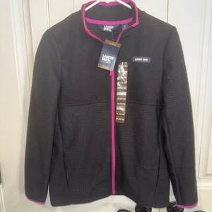 Lands End Jugend XL 14/16 durchgehender Reißverschluss Fleece schwarz pink Borte Waffelmuster Neu mit Etikett - Bild 1 von 6