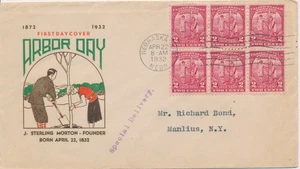 #717 Arbor Day 1st Jenkins & RSC First Day cover BL of 6 Special Delivery RPO's - Picture 1 of 2