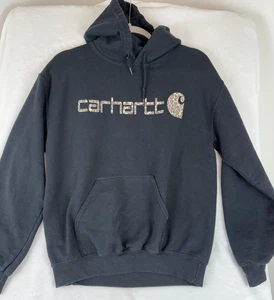 Gildan Black Hoodie Sweatshirt Spellout CARHARTT Pullover Kangaroo Pockets S - Picture 1 of 8