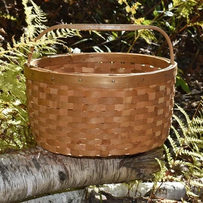 Genuine Maine Indian Basket - Ash Splint - Round Gathering - 13" - Pristine - Image 1 of 4