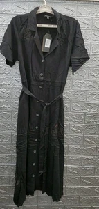 Neu DISTURBIA Fairfolk Stickerei Knopfleiste Tie Taille Midi Shirt Kleid schwarz 12 - Bild 1 von 9