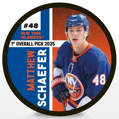 Disco de hockey Matthew Schaefer #48 New York Islanders primera selección general 2025 - NUEVO Foto 1 de 2