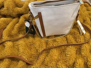 NUEVO Bandolera Valentina Mujer Cuero Blanco y Tostado Dorado Correa Ajustable con Cadena - Imagen 1 de 16