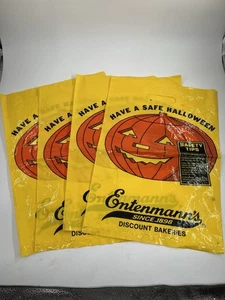 Vintage Entenmann’s HALLOWEEN TRICK OR TREAT PLASTIC Safety Tips BAGS PUMPKINx4 - Picture 1 of 5
