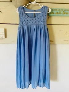 Mayoral 10T 140cm girls blue flare dress pleated ruffle lace semi-formal - Picture 1 of 7