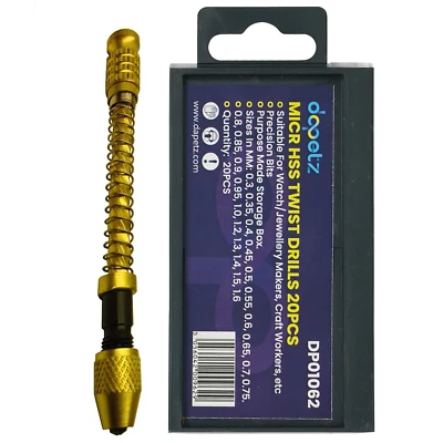 DAPETZ Archimedes Hand Drill+ 20 Micro HSS Twist Bit Set Jewellery Model Making Tools