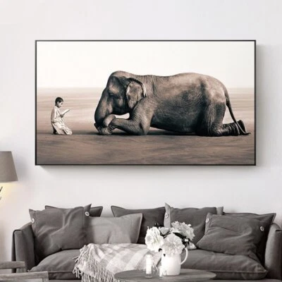 Pintura em tela pôster nórdico estampas zen decoração para casa arte de parede arte de elefante - Imagem 1 de 4