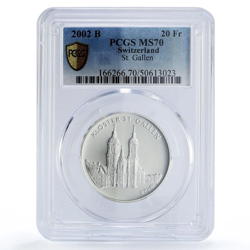 Switzerland 20 francs Abbeys Saint Gallen Gall Church MS70 PCGS silver coin 2002 - Image 1 of 4