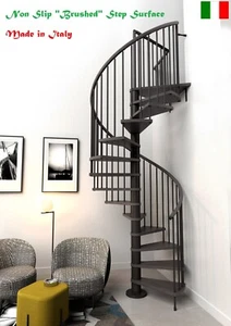Indoor Spiral Staircase Non-Slip Brushed Beech Wood Step PVC Handrail 12Step Kit - Picture 1 of 24