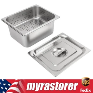 3-piece Stainless Steel Pan Steam Hotel Prep Table Food Perforated Pan 1/2 Size - Picture 1 of 15