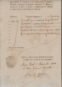 E5019 US 1858. PASAPORTE EXPEDIDO EN NUEVA YORK. CONSUL ESPAÑOL FIRMADO. - Imagen 1 de 1