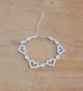 New Silvery Ankle Bracelet Love Heart shaped Sparkly shining 10" Anklet bracelet - Picture 1 of 13