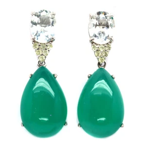 Unheated 14 x 22 MM. Green Agate, Topaz, & Peridot Earrings 925 Sterling Silver - Picture 1 of 4