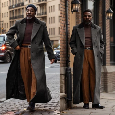 Зимнее длинное шерстяное пальто двубортное с широкими пиковыми лацканами повседневные уличные наряды - Изображение 1 из 4