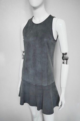 BALENCIAGA grey suede leather mini flared sleeveless dress FR36 IT40 UK8 US4