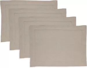 Solino Home Set of 4 Medium Weight Hemstich Placemats NATURAL 14 X 19 - Picture 1 of 3
