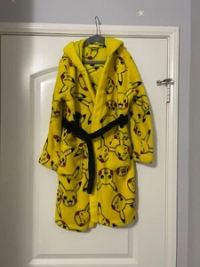 Pokemon Kids Robe Boys Girls Pikachu 3D Ears Pjs Bathrobe - Size 9-10yr - Picture 1 of 2