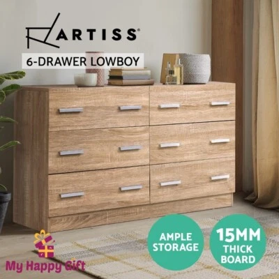 Artiss 6 Chest of Drawers Dresser Tallboy Storage Cabinet Bedroom Pine VEDA - image 1 of 4