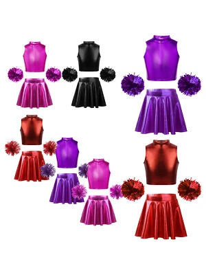 Дети девочек укороченный верх с юбкой без рукавов Jazz Dancewear наряд Activewear 2шт - Изображение 1 из 4