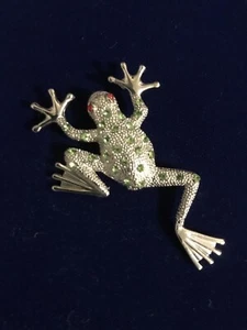 Silver Tone Toad Brooch With Rhinestones - Picture 1 of 5