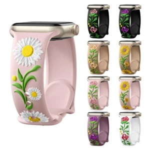 Correa de silicona floral tallada para Apple Watch 41/42/45/46/49 mm 10 9 8 7 6 SE - Imagen 1 de 38