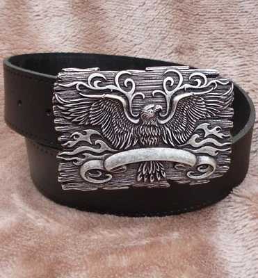 SNAP-ON Black Real Leather Belt Spread Eagle Biker Belts 38mm Snap On DR4