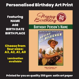 Birthday Reschs Pilsener Personalised Art Print - Retro Golfers - 4 sizes Poster - Imagen 1 de 7