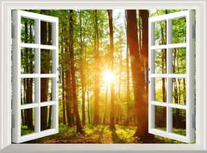 Sun Forest Wall Sticker Decal 3D Fake  Window Removable Poster Art Mural Decor - Imagen 1 de 5