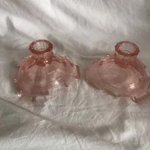 Pink Tea Room Depression Glass Candle Holders (2) - Picture 1 of 4