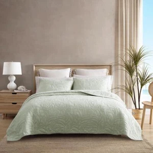 Tommy Bahama Quilt Only 1-Pcs Cotton Twin Size Soft Textured Machine Wash Green - Picture 1 of 5