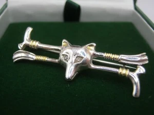 Beautiful Fox Bar Brooch Tie Pin With Real Diamond Eyes Birmingham Hallmarked - Picture 1 of 11