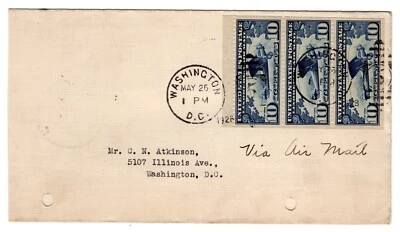 C10a Lindbergh Booklet Pane of 3 With Tab 1928 FDC Washington DC CV$875 - Image 1 of 2