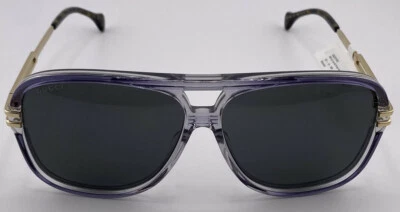 GUCCI GG1105S 001 CRYSTAL GREY/GOLD 63-12-145 UNISEX XL SUNGLASSES - Image 1 of 4