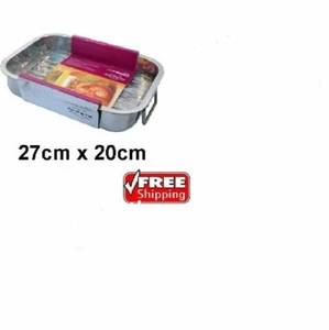 SMALL 25 X 20 X 5.5CM  S/ STEEL ROASTING TRAYS OVEN PAN ROASTER TRAY GRILL RACK - Picture 1 of 2
