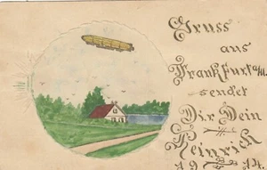 Gruss aus Frankfurt handgemalte AK 1914 Zeppelin Hessen 2404092 - Bild 1 von 2