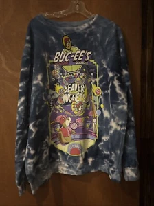 Buc-ees Sweatshirt XL Pinball Arcade Retro Beaver Nuggets Texas Blue Tie-Dye - Picture 1 of 4