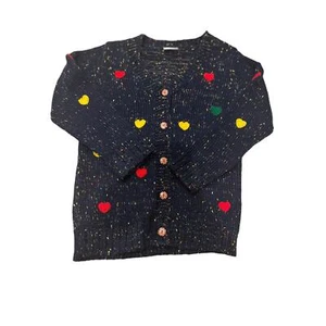Mud Kingdom Girls Navy Cardigan Sweater w Multicolored Hearts - Size 120 (5-6) - Picture 1 of 4