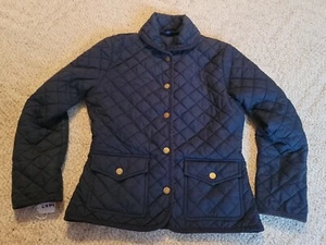 Ralph Lauren Girls Quilted Jacket Coat XL 16 Snap Up Navy Blue Polyester Pockets - Picture 1 of 12