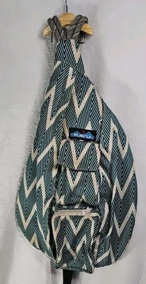 KAVU Rope Sling Bag Crossbody Teal Zig Zag Backpack Adjustable Strap - Image 1 of 4