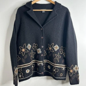 Paraphrase Pullover Jacke Damen L schwarz gekochte Wolle Blumen bestickt Landhaus - Bild 1 von 9