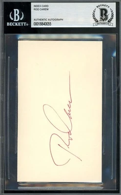 Rod Carew Beckett BAS Signed 3x5 Index Card Twins Autograph - Image 1 of 2