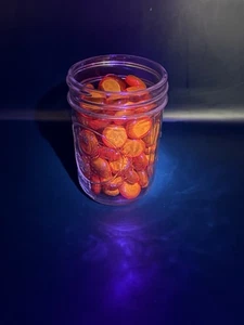 Vintage Jar Filled With Over 50 Cadmium Red Glass Beads Cabochon - Picture 1 of 3