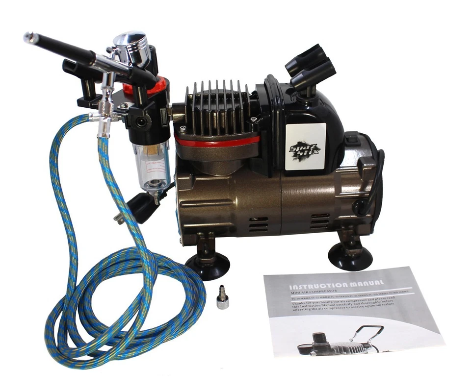 Spaz Stix Dual Action Gravity Feed Airbrush & Air Compressor Combo SZX50000 - Image 1 of 3