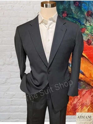 Armani Collezioni Mens 42R 35x29 Charcoal Gray Micro-Stripe Designer Suit - Image 1 of 4