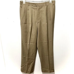 Vtg Villa Di Roma Pants Men's 34x30 Wool Twill Pleated Cuffed Trousers Tan Italy - Picture 1 of 10