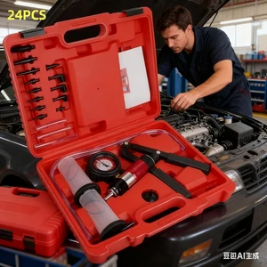 24Pcs Hand Held Vacuum and Pressure Pump Tester Tool Brake Bleeder Kit + Case - Bild 1 von 11