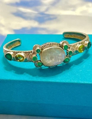 19g Nicky Butler NB Sterling Silver Peridot Emerald Moonstone 925 Cuff Bracelet - Image 1 of 4