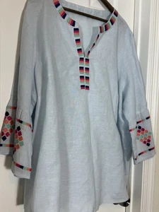 Foxcroft NYC Tunika mit Blumenstickerei mehrfarbig Glockenärmel Boho künstlerisch 2X - Bild 1 von 10
