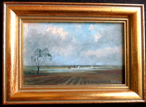 Original David F Dane Miniatur Ölgemälde "Herbstwolken" - Norfolk Broads? - Bild 1 von 5